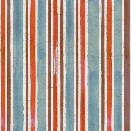 Watercolor vintage grunge blue red brown stripe seamless pattern texture background. Watercolour hand drawn abstract trendy illustration on old paper. Print for wrapping, textile, fabric, wallpaper.の写真素材