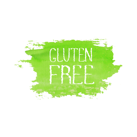 Gluten free food concept logo design template. Green watercolor hand drawn label emblem.のイラスト素材