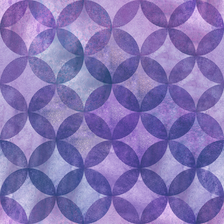 Abstract overlapping circles seamless pattern. Watercolor hand drawn purple lavender texture background. Watercolour geometrical sphere shaped elements. Print for textile, wallpaper, wrappingの写真素材