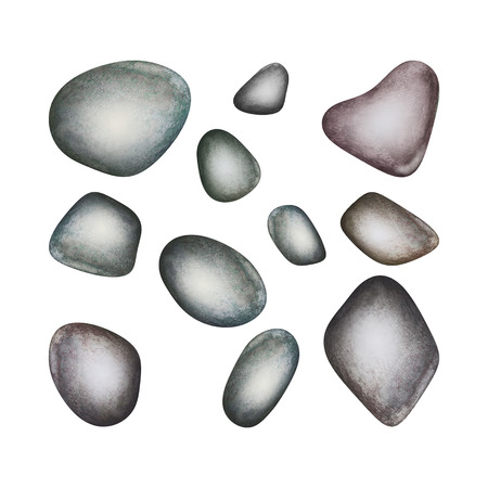 Set of watercolor SPA sea colorful stones isolated on white background. Watercolour hand drawn abstract rocks art work illustration. Color pale geometric shapes. SPA conceptの写真素材