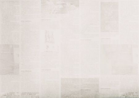 Vintage grunge newspaper paper texture background. Blurred old newspapers background. A blur unreadable aged news page with place for text and images. Gray brown beige collage.の写真素材