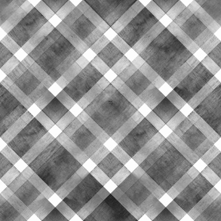 Watercolor diagonal stripe plaid seamless texture. Black gray stripes on white background. Watercolour hand drawn striped pattern. Print for cloth design, textile, fabric, wallpaper, wrapping, tile.の写真素材