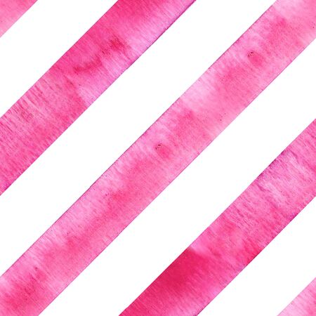 Watercolor pink diagonal stripes on white background. Striped seamless pattern. Watercolour hand drawn stripe texture. Print for cloth design, textile, fabric, wallpaper, wrapping.の写真素材