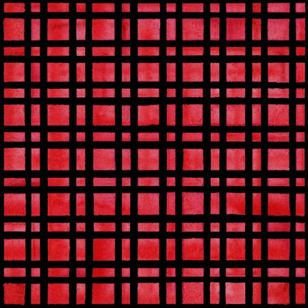 Watercolor stripe plaid seamless pattern. Colorful red and black stripes background. Watercolour hand drawn striped texture. Print for cloth design, textile, fabric, wallpaper, wrapping, tile.の写真素材