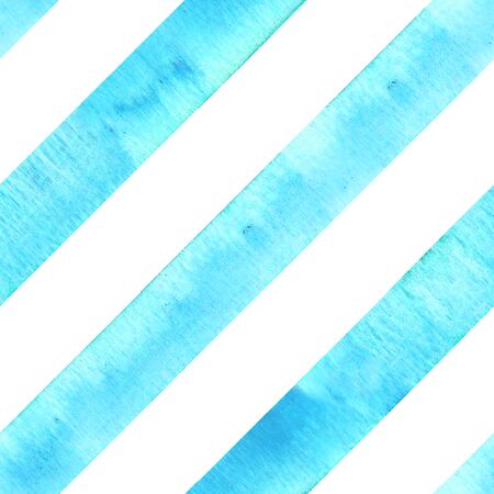 Watercolor teal blue turquoise diagonal stripes on white background. Striped seamless pattern. Watercolour hand drawn stripe texture. Print for cloth design, textile, fabric, wallpaper, wrapping, tileの写真素材