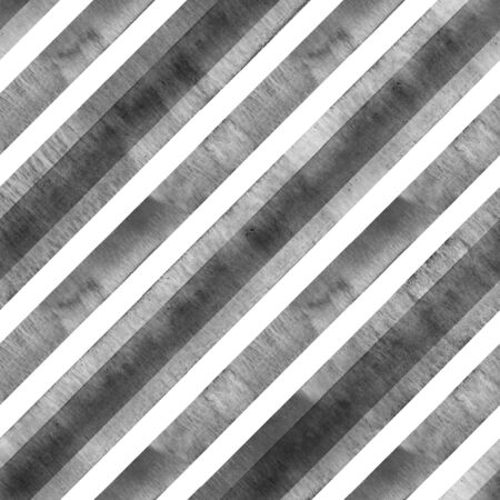 Watercolor diagonal stripe seamless texture. Black gray stripes on white background. Watercolour hand drawn striped pattern. Print for cloth design, textile, fabric, wallpaper, wrapping, tile.の写真素材