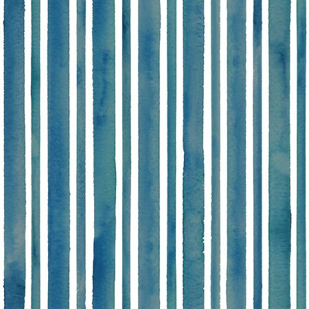 Watercolor teal blue stripes on white background. Turquoise and white striped seamless pattern. Watercolour hand drawn stripe texture. Print for cloth design, textile fabric, wallpaper, wrapping, tileの写真素材