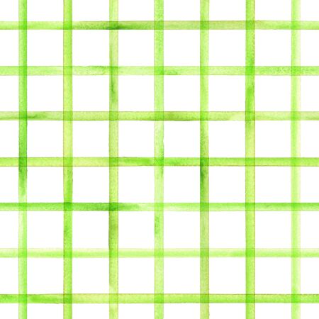 Watercolor stripe plaid seamless pattern. Green stripes on white background. Watercolour hand drawn striped texture. Print for cloth design, textile, fabric, wallpaper, wrapping, tile.の写真素材