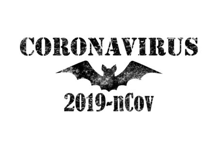 Coronavirus 2019-nCoV black lettering with hand drawn bat isolated on white background. Dangerous...