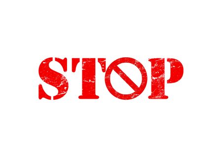 Red stop sign isolated on white background. Road retro style grunge symbol. Traffic regulatory...