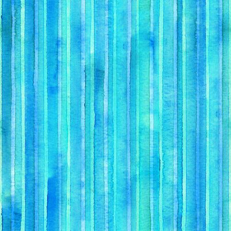 Watercolor stripe seamless pattern. Colorful teal blue turquoise green stripes background. Watercolour hand drawn striped texture. Print for cloth design, textile, fabric, wallpaper, wrapping paper.の写真素材