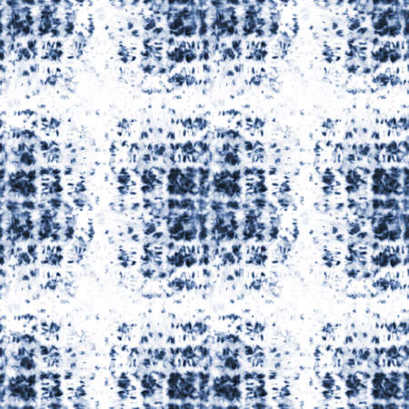 Tie dye shibori seamless pattern. Watercolor hand painted indigo blue navy ornamental elements on white background. Watercolor abstract texture. Print for textile, fabric, wallpaper, wrapping paper.の写真素材