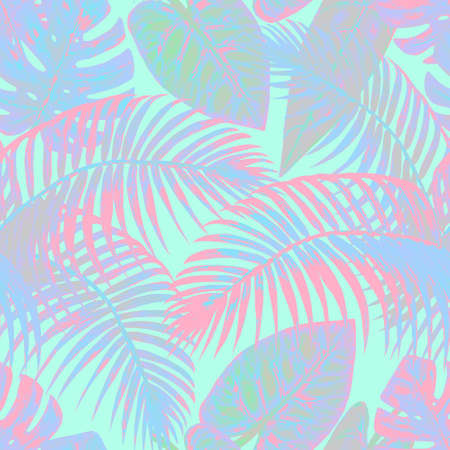 Watercolor abstract summer seamless pattern with pastel colors tropical plants. Watercolor hand...