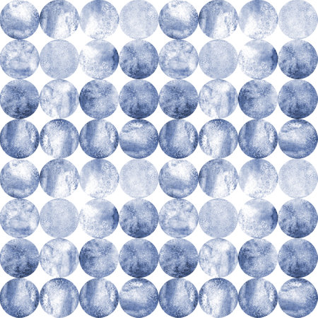 Abstract watercolor background with indigo blue circles on white. Watercolor hand drawn navy color...