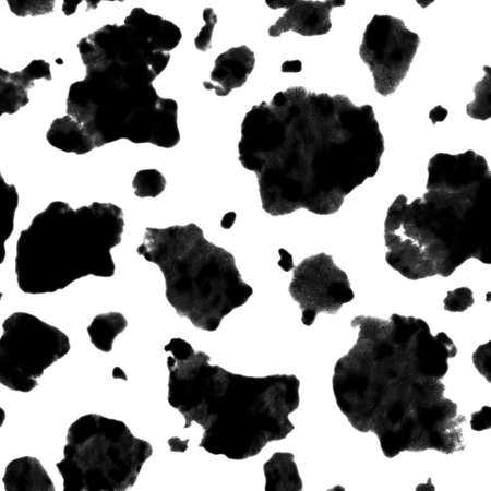 Cow tie dye seamless pattern. Watercolor hand drawn black and white color ornamental spot elements...