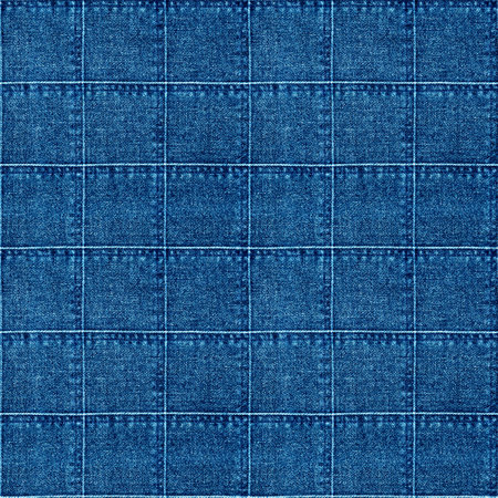 Jeans patchwork fashion background. Denim blue grunge textured seamless pattern. Textile fabric material cotton texture.の写真素材