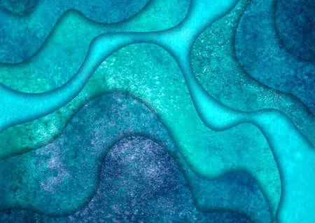 Abstract sea wave shape summer watercolor background. Watercolor hand painted blue teal turquoise...