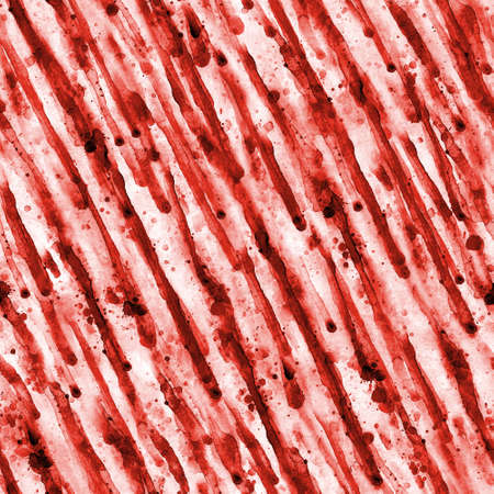 Bloody red watercolor drop seamless pattern. Watercolor abstract hand drawn creative texture. Flowing down red drops on white background. Print for textile, fabric, wallpaper, wrapping paper.の写真素材