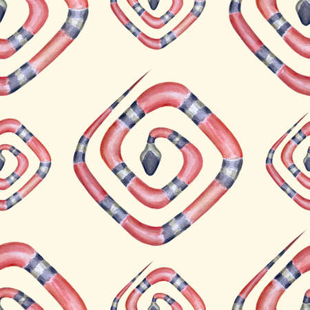 Coral snakes geometric seamless pattern. Red black milky white reptile ornament on white background....