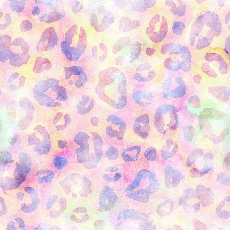 Leopard colorful purple watercolor seamless background. Watercolor hand drawn animal skin print. abstract texture. Print for textile, wallpaper, wrapping paper.の写真素材