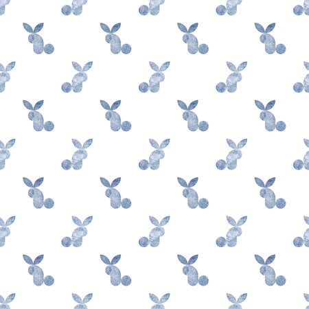 Watercolor navy blue rabbit silhouette seamless pattern on white background. Watercolor hand drawn simple geometric contemporary art form print template Print for textile, wallpaper, wrapping paper.の写真素材