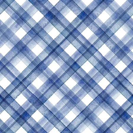 Watercolor stripe plaid seamless pattern. Color navy blue indigo stripes background. Watercolor hand drawn striped texture. Print for cloth design, textile, fabric, wallpaper, wrapping, tile.の写真素材