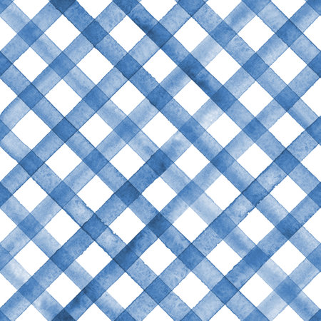 Watercolor stripe plaid seamless pattern. Color navy blue indigo stripes background. Watercolor hand drawn striped texture. Print for cloth design, textile, fabric, wallpaper, wrapping, tile.の写真素材