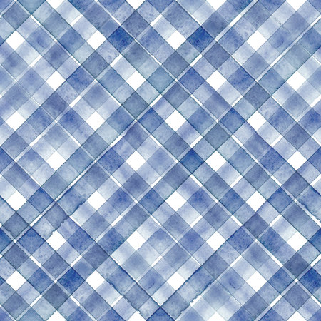 Watercolor stripe plaid seamless pattern. Color navy blue stripes background. Watercolor hand drawn striped texture. Print for cloth design, textile, fabric, wallpaper, wrapping, tile.の写真素材