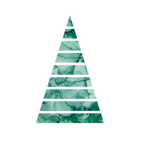 Abstract alcohol ink liquid luxury contemporary christmas tree. Green color fluid stains, splashes....