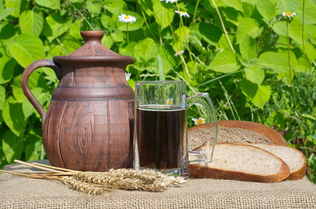Kvass and rye earsの写真素材