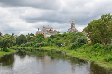 Borisoglebsky monastery on the banks of the Tvertsa river, Torzhok, Tver region, Russiaの写真素材