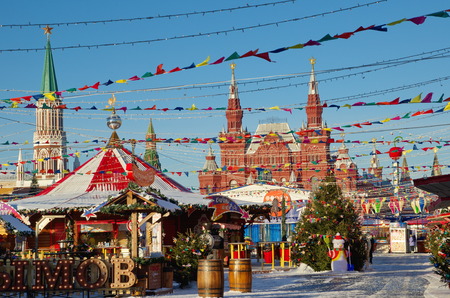 Moscow, Russia - December 7, 2016: Christmas fair around the Gum on the red squareのeditorial素材