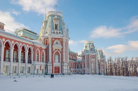 Moscow, Russia - January 25, 2017: The building of the Great Palace Museum - reserve "Tsaritsyno" in the winterのeditorial素材