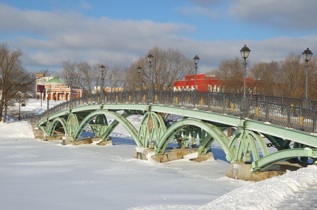 Moscow, Russia - January 25, 2017: The bridge over the pond in the Museum-reserve "Tsaritsyno"のeditorial素材