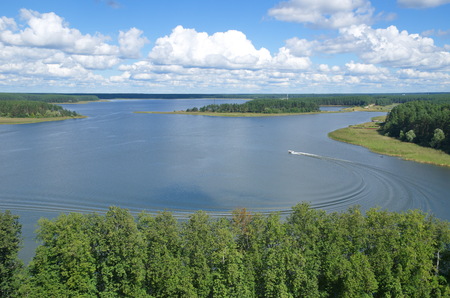 View from above on the lake in summer Sunny day, Tver region, Russiaの写真素材