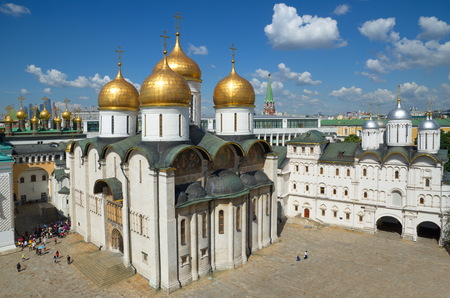 Assumption Cathedral and the Patriarch's Palace with Church of Twelve Apostles in the Cathedral square of the Moscow Kremlin, Moscow, Russiaのeditorial素材