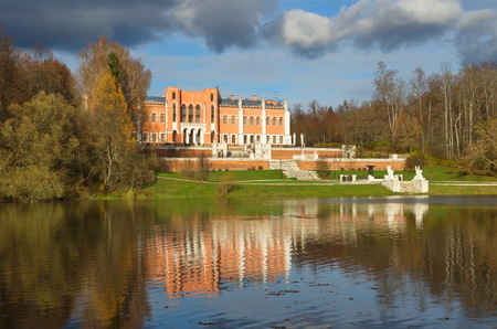 The Palace in the estate of Marfino, Moscow region, Russia. Reflection in waterのeditorial素材