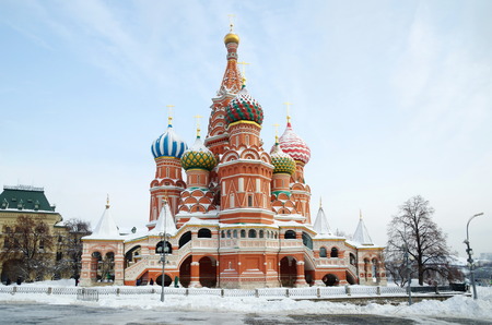Cathedral of the Intercession of the blessed virgin Mary of on the Moat (St. Basil's Cathedral) on Red Square in Moscow, Russiaの写真素材