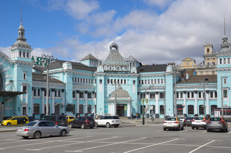 Moscow, Russia - April 28, 2021: The building of the Belorussky railway stationのeditorial素材
