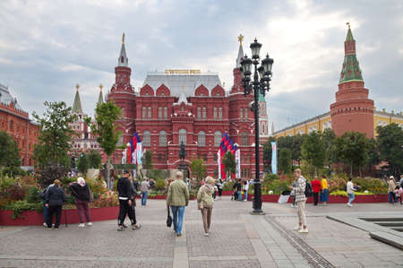 Moscow, Russia - September 12, 2021: City Day on Manezhnaya Square. View of the Kremlin and the Historical Museumのeditorial素材