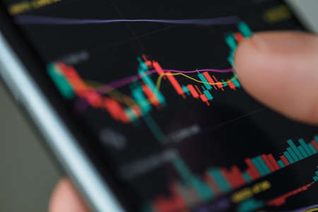 Stockmarket online trading chart candlestick on crypto currency platform. Stock exchange financial...
