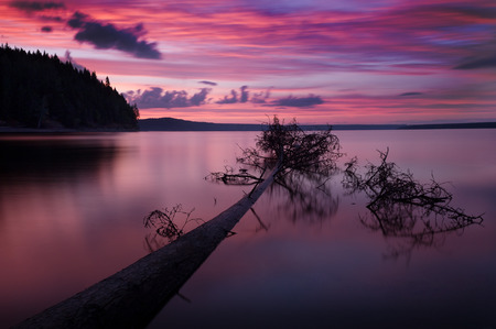 Magical sunset on the riverの写真素材