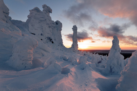 Winter landscape.Sunset on the mountainの写真素材
