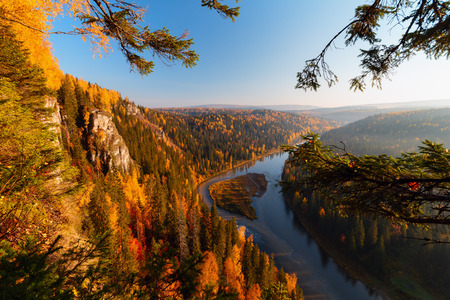 Autumn landscape. View of the river from a heightの写真素材