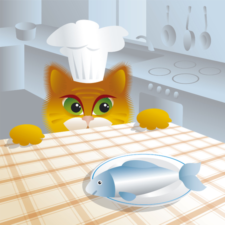 Furry rascal. Cat in the kitchen.のイラスト素材