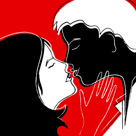 B & W passion. Kissing couple.のイラスト素材