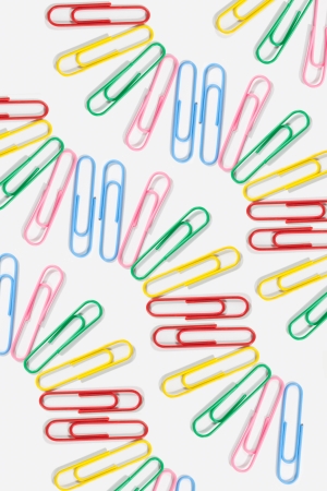 Colorful paperclip blackground, isolate on white backgroundの写真素材