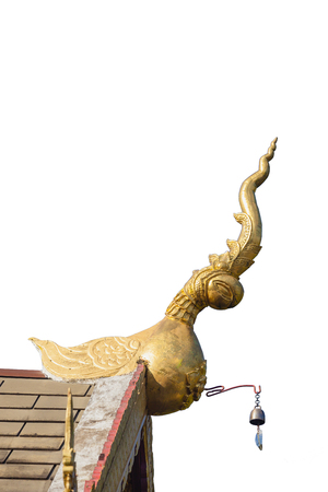 Roof style of thai temple with gable apex on the top of chapel isolate on white.の写真素材