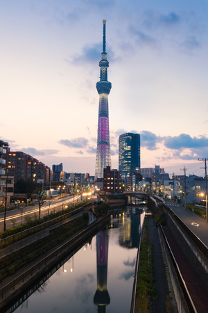 Tokyo, Japan - Mar 28 : Tokyo Skytree Tower  is the highest free-standing structure in Japan. In evening will be illuminate by LED light on Mar 28,2016 in Tokyo Japan.のeditorial素材