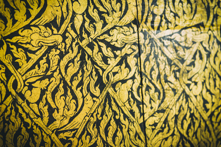 Traditional Thai style painting art on wooden cabinetの写真素材